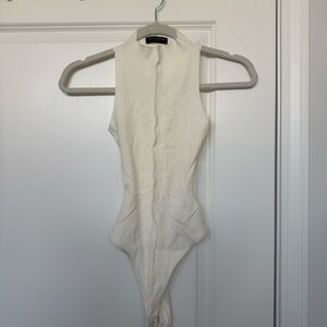 White Ribbed Mock Neck Bodysuit